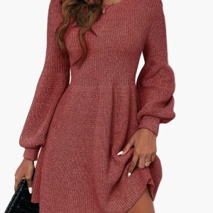 Robe Pull Décontractée Femme Style Élégant Manches Longues pour Automne et Printemps