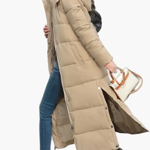 Manteau long matelassé à capuche pour femme, style élégant hiver, usage urbain et décontracté