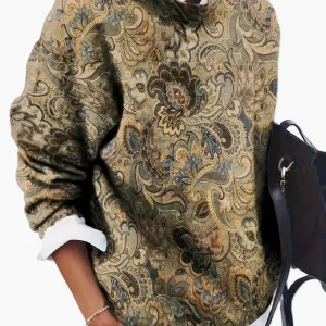 Sweat-shirt imprimé vintage pour femme style décontracté chic