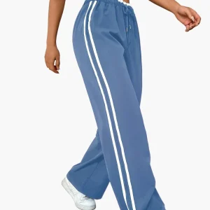 Pantalon large sport femme style streetwear à bandes – coupe décontractée idéale pour le quotidien