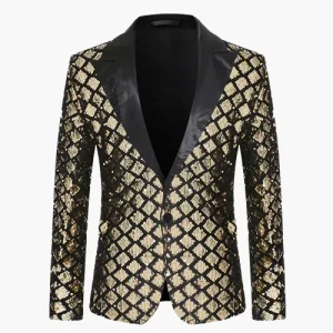 Veste de soirée homme style smoking, motif géométrique brillant, idéale pour fêtes et événements élégants