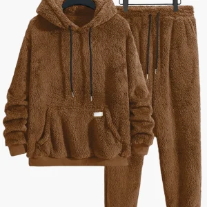 Ensemble décontracté homme sweat à capuche et pantalon style peluche pour l'automne et l'hiver