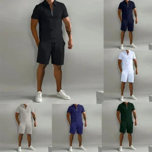 Ensemble décontracté pour homme à manches courtes avec fermeture éclair, idéal pour l'été, style moderne et confortable