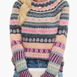 Pull d'hiver femme à motifs géométriques style nordique élégant