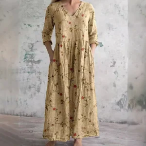 Robe longue femme style bohème chic à motif floral, usage quotidien et détente
