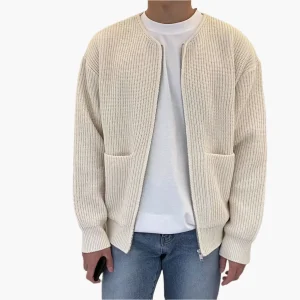 Cardigan homme style décontracté avec fermeture zippée et poches pour usage quotidien
