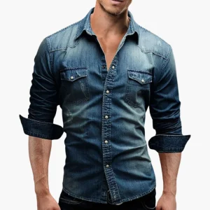 Chemise western homme style denim à boutons pression – Mode décontractée tendance