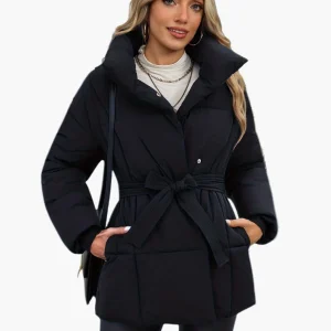 Veste matelassée ceinturée style décontracté pour femme – Idéale pour l’hiver et la mi-saison
