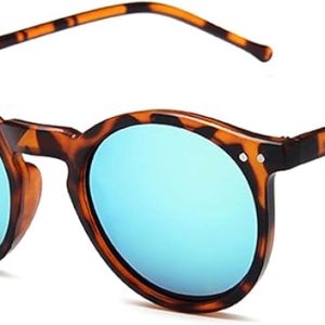 Damian – Lunettes de Soleil Unisexe Rondes Écaille avec Verres Miroir Bleus Polarisés – Élégantes et Protectrices UV