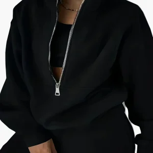 Sweat-shirt zippé à col montant pour femme, style décontracté, idéal automne/hiver