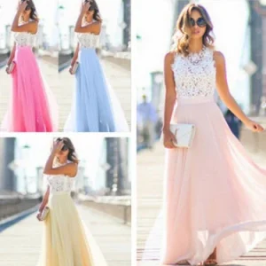 Natalie – Robe en Chiffon surlongue avec broderie