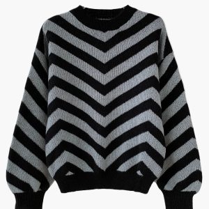 Pull élégant à rayures chevrons pour femme, style automne/hiver, manches longues, coupe décontractée