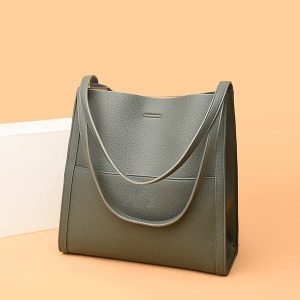 Sac à bandoulière en véritable cuir de couleur unie