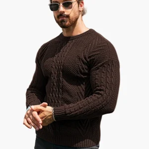 Pull torsadé pour homme style décontracté urbain – Manches longues, chic automne/hiver