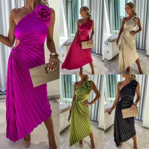 Robe de soirée sirène à une épaule avec fleur 3D