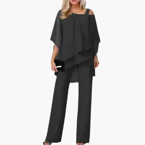 Ensemble Femme Élégant Moderne – Pantalon Large et Haut Asymétrique, Idéal Soirée et Cérémonie