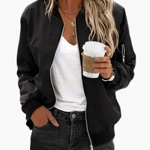Veste Bomber Classique Décontractée pour Femme – Style Urbain et Polyvalent