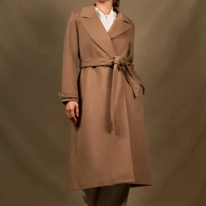 Manteau Femme Long Laine et Cachemire Taupe - Palace.