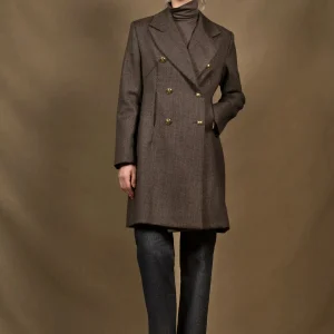 Manteau 3/4 Femme Croisé en Laine Tweed - Soeur -
