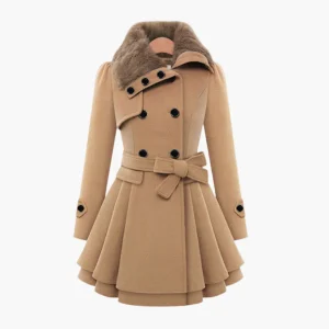 Manteau d'Hiver Long Élégant à Col Fourrure pour Femme, Style Tendance et Chaud
