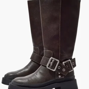 Bottes mi-hautes femme style motard à boucle – Look rétro et pratique pour l'automne et l'hiver