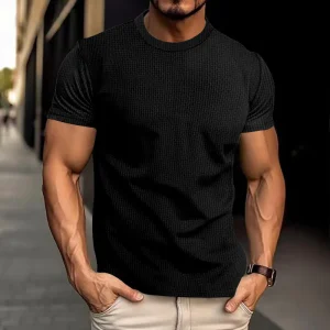 T-shirt décontracté texturé pour homme coupe ajustée style urbain