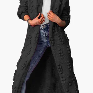 Manteau Long Femme Style Décontracté Tricoté à Motifs Reliefs pour Automne et Hiver