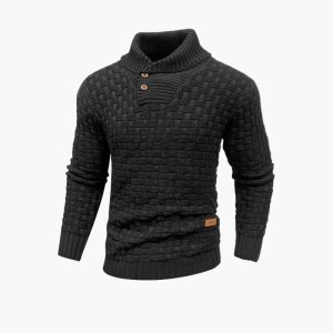 Pull à col montant boutonné homme – Style maille tressée chic pour l’automne et l’hiver
