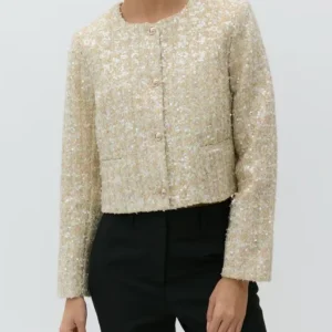Reserved - Veste tweed sequins crème