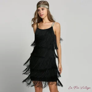 Robe à franges Noire à paillettes