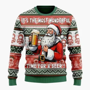 Pull de Noël Homme Style Humoristique Santa Beer - Idéal Fêtes et Cadeaux