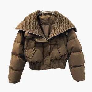 Veste doudoune courte femme style urbain chic à col large