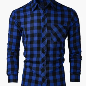 Chemise à carreaux manches longues style décontracté pour homme