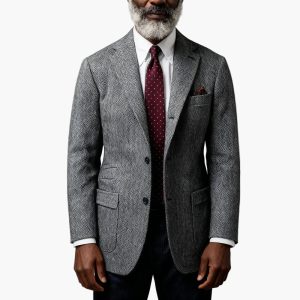 Veste blazer homme élégante style chevron – Idéale pour affaires et occasions formelles