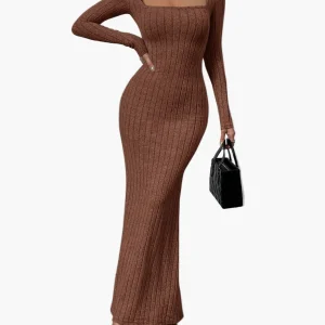 Robe longue moulante à manches longues pour femme – Élégance chic et moderne