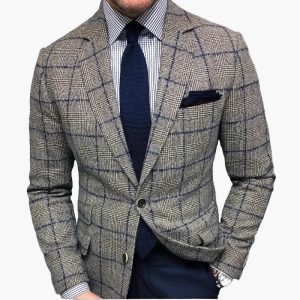 Veste de costume homme élégante à motif carreaux – Style business et raffiné pour bureau ou occasions formelles
