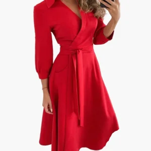 Robe portefeuille élégante femme style casual avec ceinture et col chemise - Idéale pour le quotidien ou les occasions spéciales