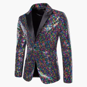 Veste de soirée homme à paillettes multicolores, style festif pour événements et fêtes