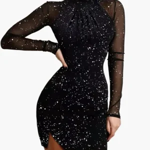 Robe de soirée moulante à manches longues pour femme, style glamour et chic
