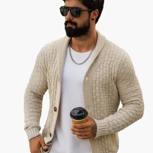 Cardigan homme style décontracté tricoté col châle pour look urbain et élégant