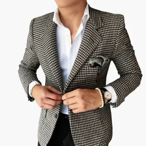 Blazer à Motif Pied-de-Poule pour Homme – Élégance Classique et Style Intemporel
