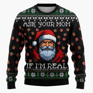 Pull de Noël drôle homme – Style rétro, motif Père Noël, idéal fêtes et soirées Ugly Christmas Sweater