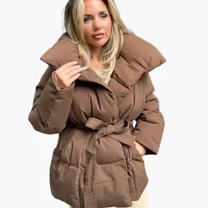 Manteau d'Hiver Femme Style Urbain Élégant avec Ceinture et Col Large