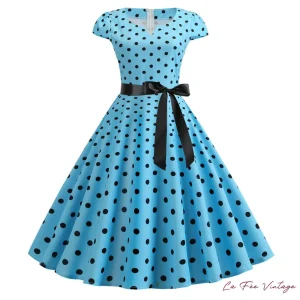 Robe Pin Up Bleu Marine à pois