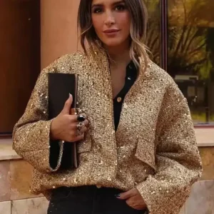 Kathleen – Veste Bomber à Paillettes Or pour Femme