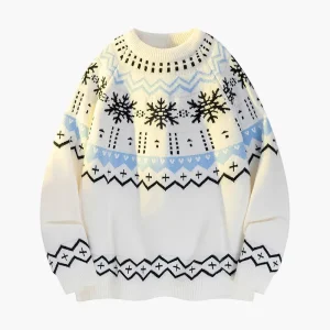 Pull d'hiver unisexe style nordique à motif flocon de neige, parfait pour l'automne et Noël