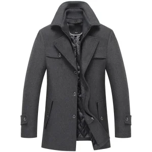 Manteau élégant à double col pour homme – Style urbain et raffiné pour l’hiver