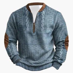 Sweat-shirt décontracté homme à col montant style tricot, manches longues, idéal pour extérieur et loisirs