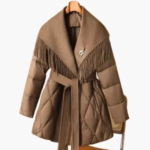Manteau d'hiver femme style coréen avec ceinture et franges, coupe ample, tendance urbaine