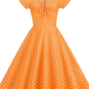 Robe Orange à Pois | Style Pin Up Année 50